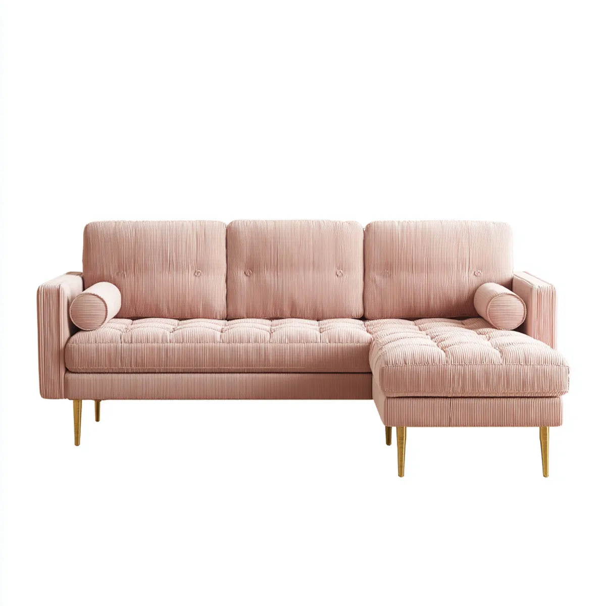 Ecksofa mit Recamiere Rosa 230 x 150 x 85 cm Cordbezug Polyester