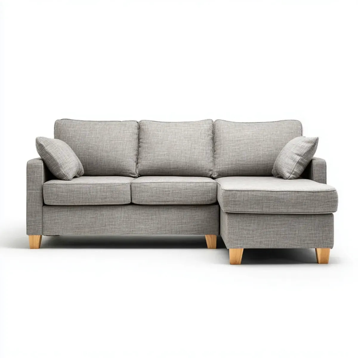 Ecksofa mit Recamiere Grau 220 x 145 x 85 cm Polyester Massivholz rechteckig