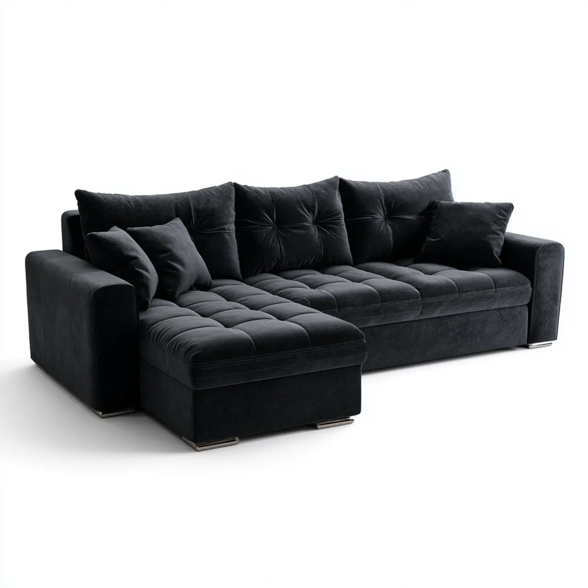 Ecksofa mit Recamiere Schwarz 280 x 165 x 85 cm Polyester-Samt L-Form