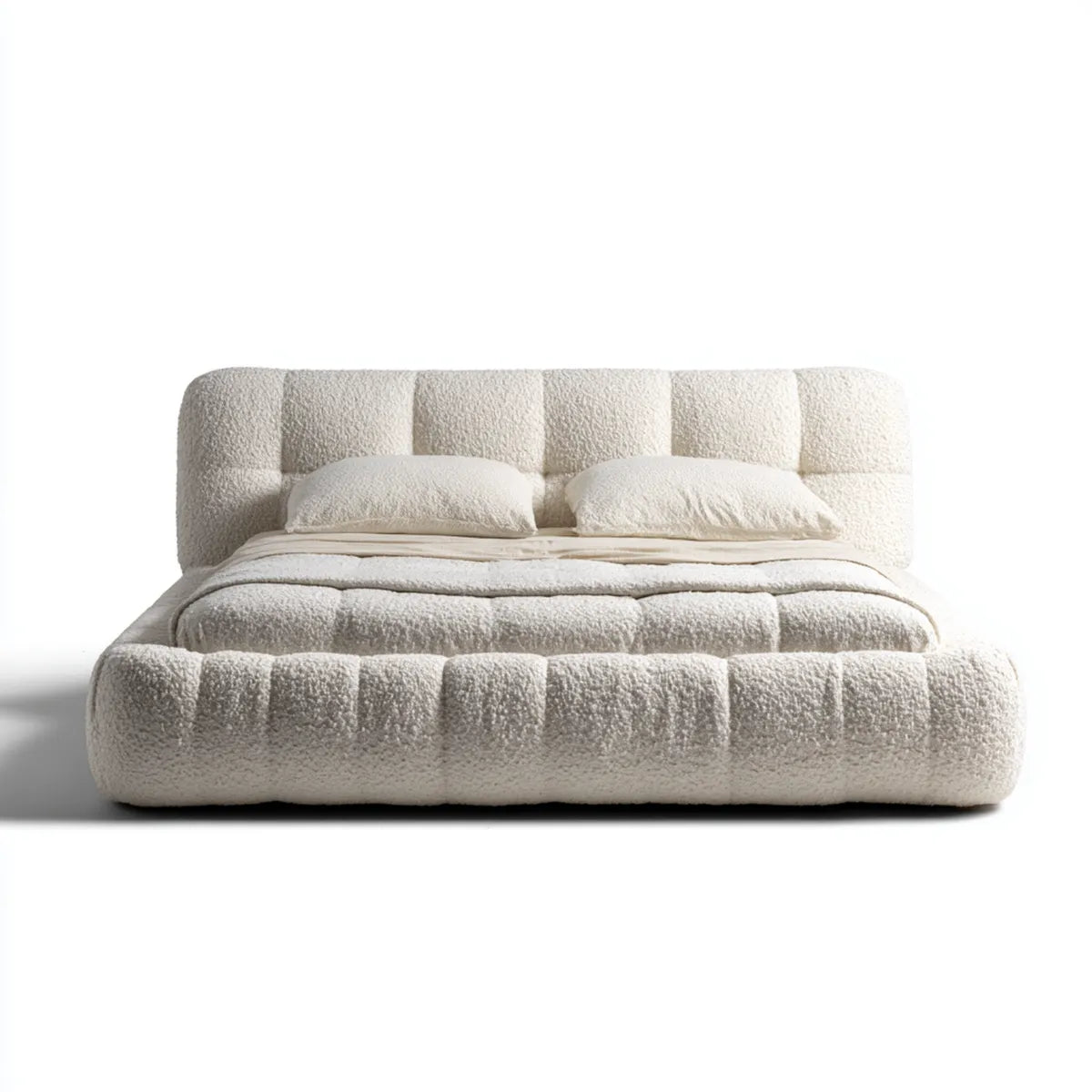 Polsterbett Doppelbett Creme 180 x 200 cm Polyester-Bouclé Rechteckig