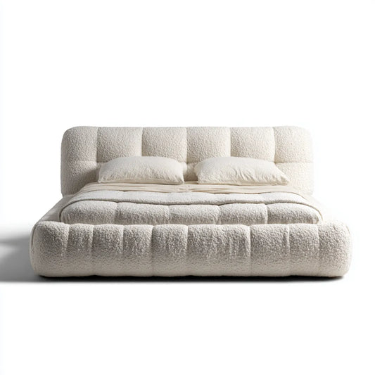 Polsterbett Doppelbett Creme 180 x 200 cm Polyester-Bouclé Rechteckig