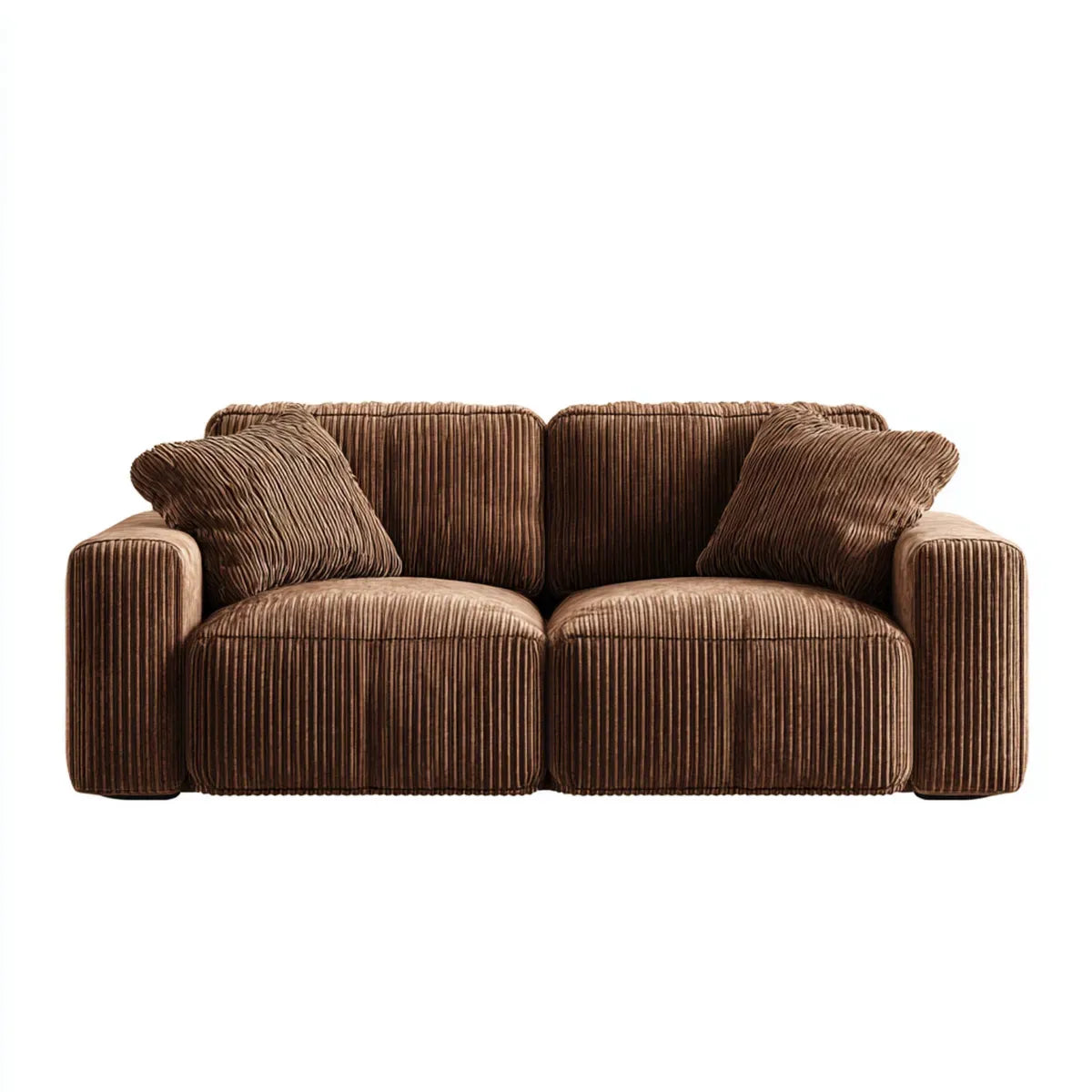 2-Sitzer Sofa Braun aus Polyester-Cord 180 x 95 x 78 cm mit 2 Kissen