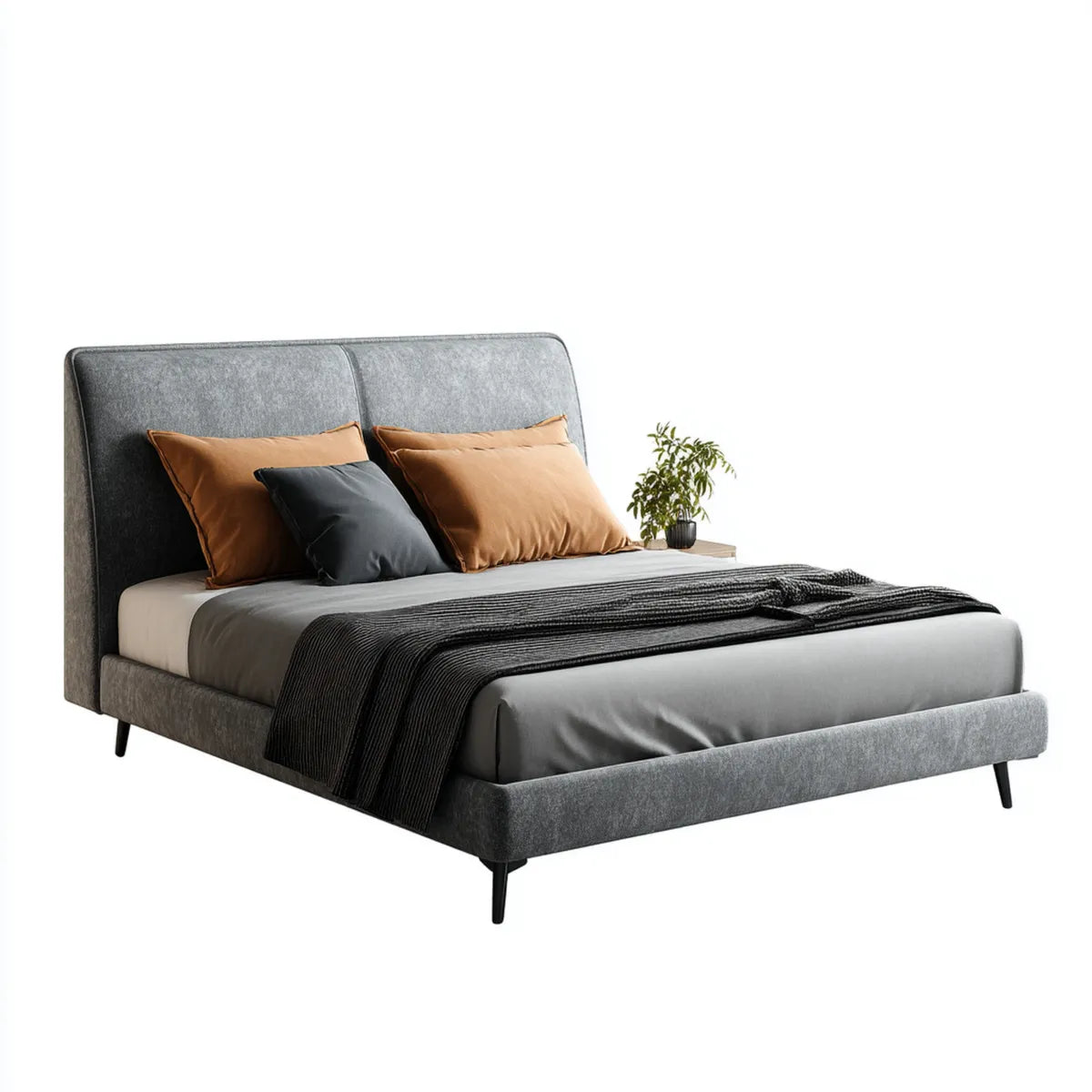 Polsterbett Doppelbett Dunkelgrau 180 x 200 cm mit Polyesterbezug und gepolstertem Kopfteil