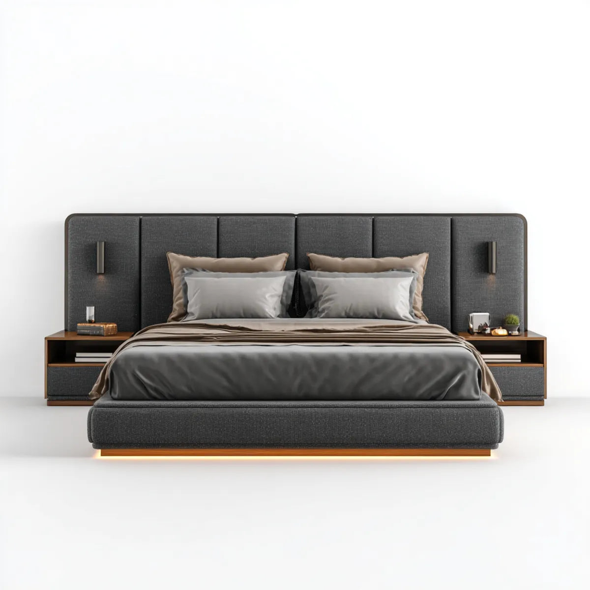 Doppelbett Set Anthrazit 180 x 200 cm mit Polyesterbezug MDF-Rahmen und gepolstertem Kopfteil