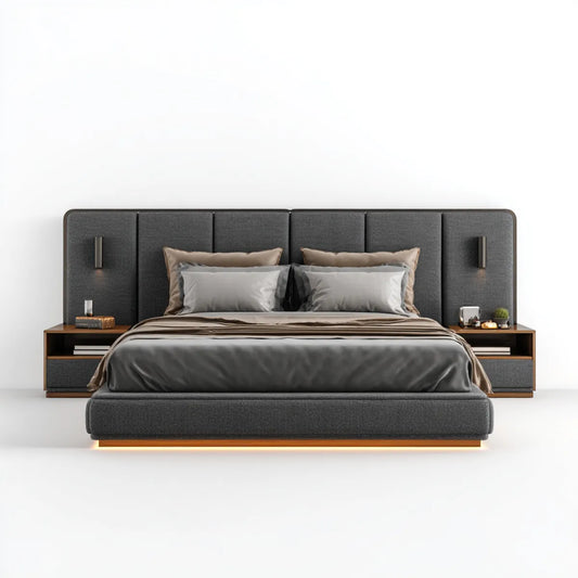 Doppelbett Set Anthrazit 180 x 200 cm mit Polyesterbezug MDF-Rahmen und gepolstertem Kopfteil