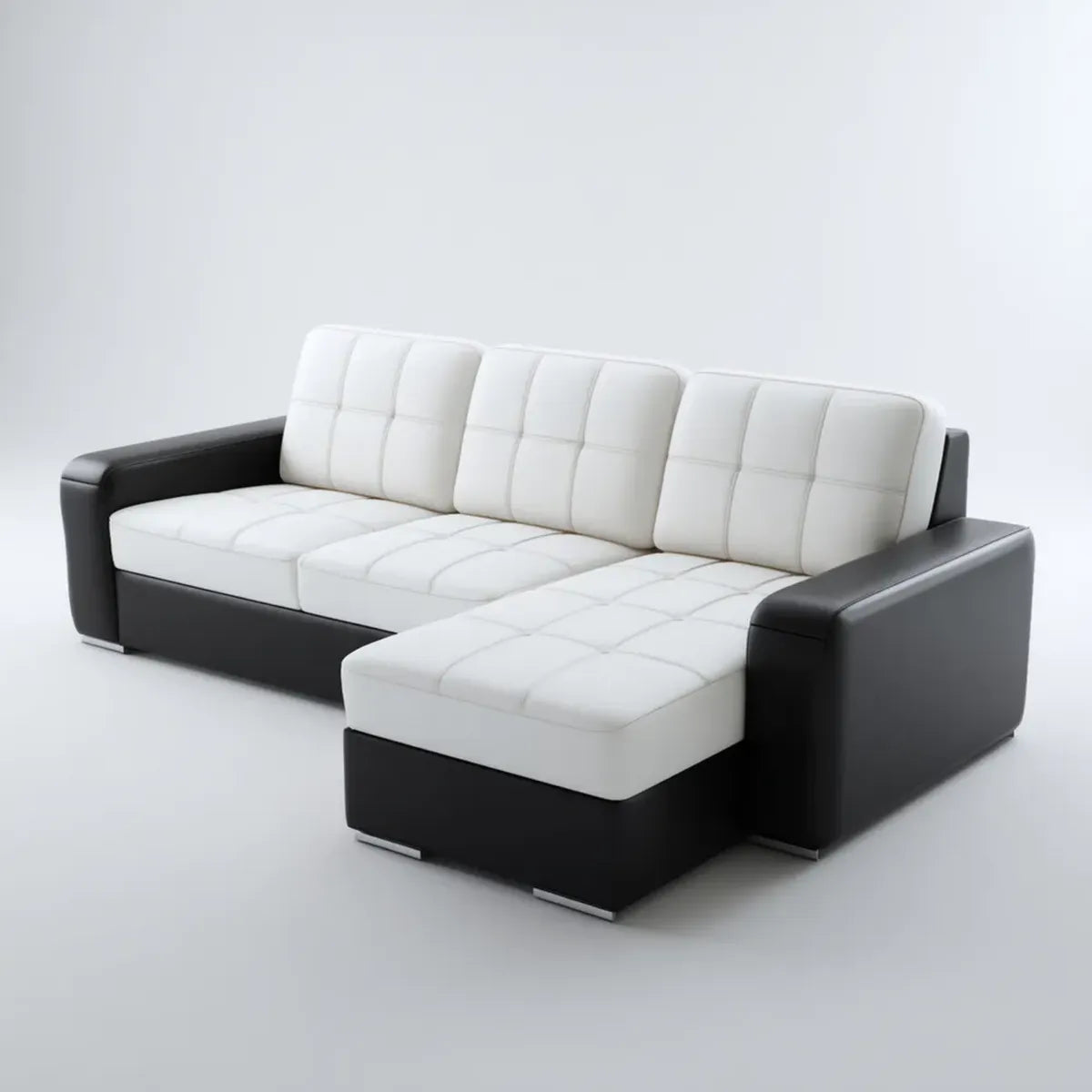 Ecksofa mit Recamiere Weiß Schwarz 260 x 160 x 85 cm PU-Kunstleder L-Form